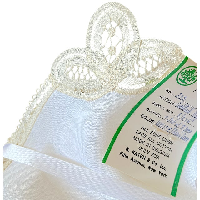 Bergdorf Goodman 1950s Fine Belgian Linen & Lace Cocktail Napkins for K. Katen — Boxed Set of 8 For Sale - Image 4 of 9