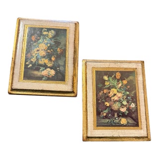 Mid 20th Century Italian Florentine Floral Gilt Wood Plaques - Set of 2 For Sale
