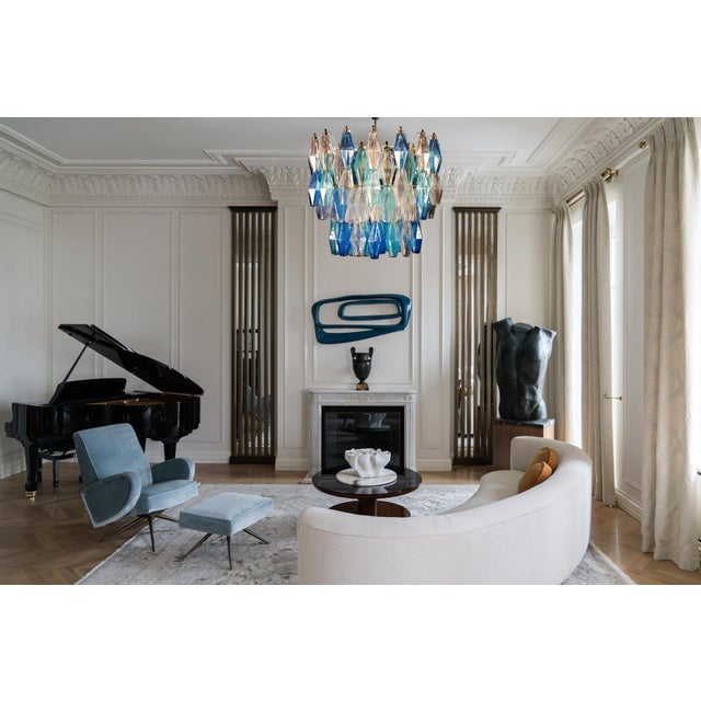 Carlo Scarpa Murano Glass Poliedri Sapphire Colored Chandelier in the Style of Carlo Scarpa For Sale - Image 4 of 11