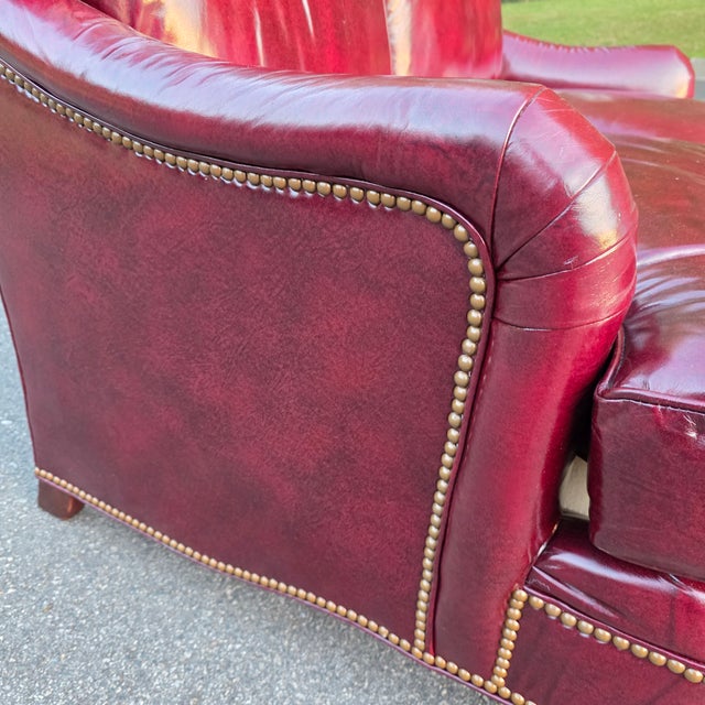 Vintage Hickory Chair English Style Oxblood Leather Loveseat With Brass Nailhead Trim For Sale - Image 14 of 14