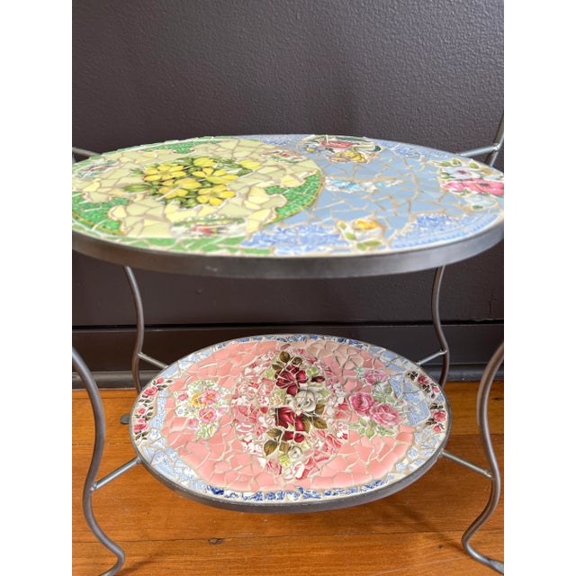 Traditional Vintage Two-Tier Tea Stand by Mosaicwares For Sale - Image 3 of 6