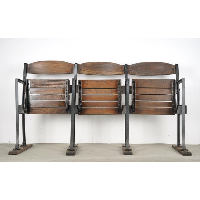 Traditional Early 20th Century Reclaimed Three Seater Wooden Folding Stadium Seats For Sale - Image 3 of 16