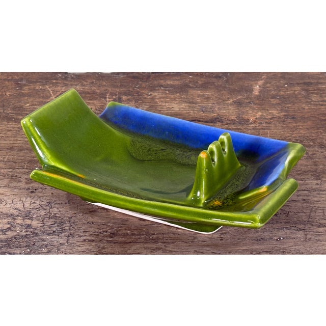 California Pottery Mid Century Modern Calif Usa Green and Blue Ceramic Ashtray California Art Pottery For Sale - Image 4 of 6