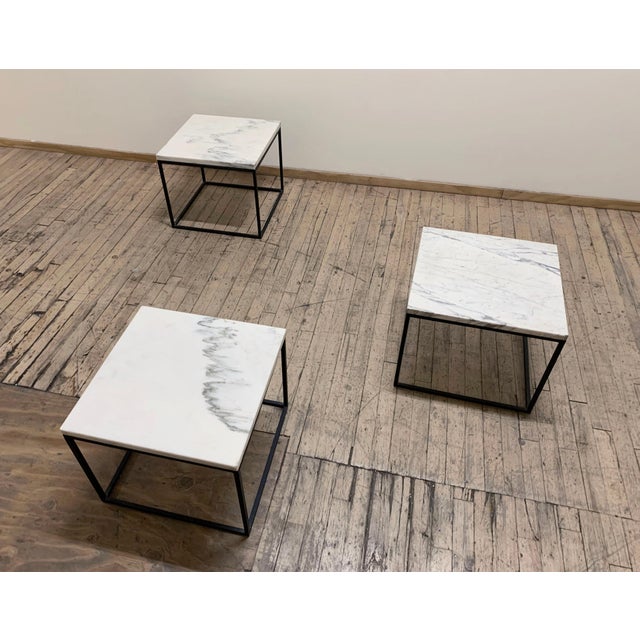 Vintage Period set of 3 Marble Side Tables Model number #886 written on underside. Uncertain to designer. Marble top...