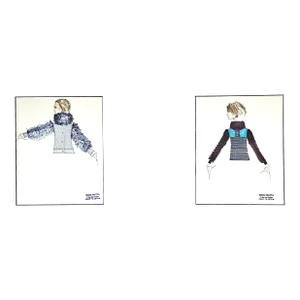 1950 Set of 2 Original Couture Fashion Drawings by Serge Matta, Matted