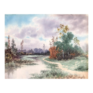 1880s Milton Lowell Clouding Up New England Watercolor