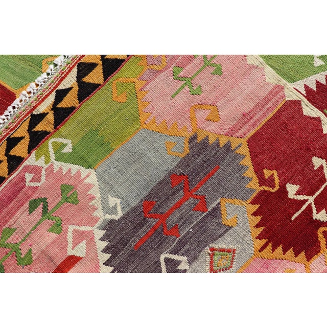 Mid 20th Century Vintage Turkish Kilim With Bright & Colorful Geometric Diamond Design For Sale - Image 11 of 12