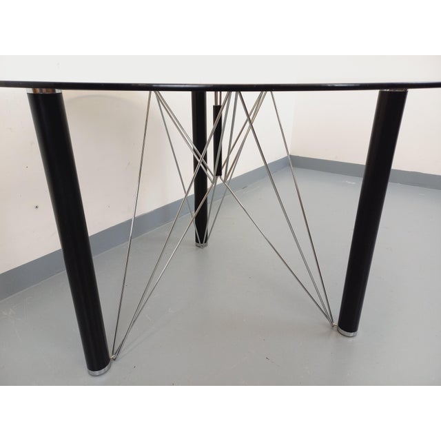 Vintage Round Dining Table in Smoked Glass with Black Metal and Chrome Metal, 1980s For Sale - Image 8 of 18