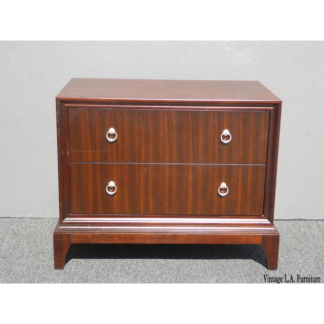 Vintage Ethan Allen Mid Century Two Drawer Solid Wood Nightstand