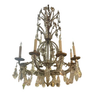 19th C. Italian Bronze and Crystal Chandelier For Sale
