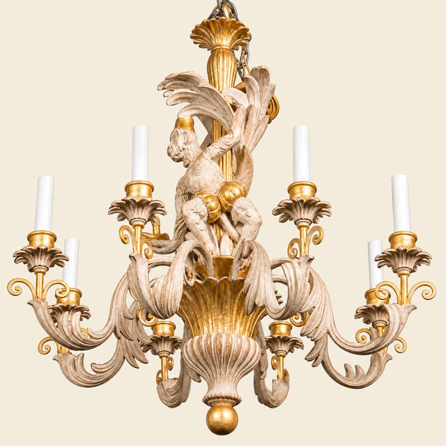 1970s Italian Carved Solid Wood Gold Gilt Monkey Chandelier - 1970's For Sale - Image 5 of 6