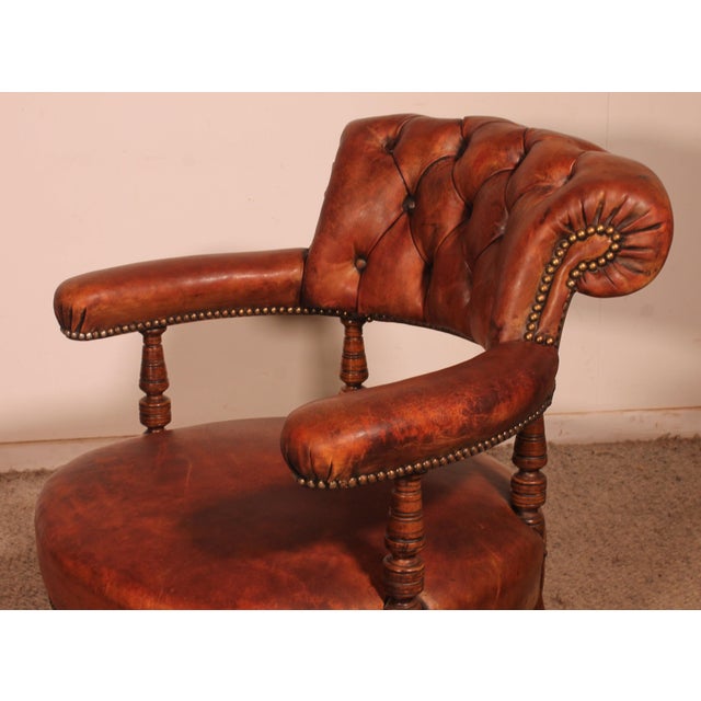 Small Vintage Armchair in English Cognac Mahogany and Leather, 1800s For Sale - Image 13 of 15