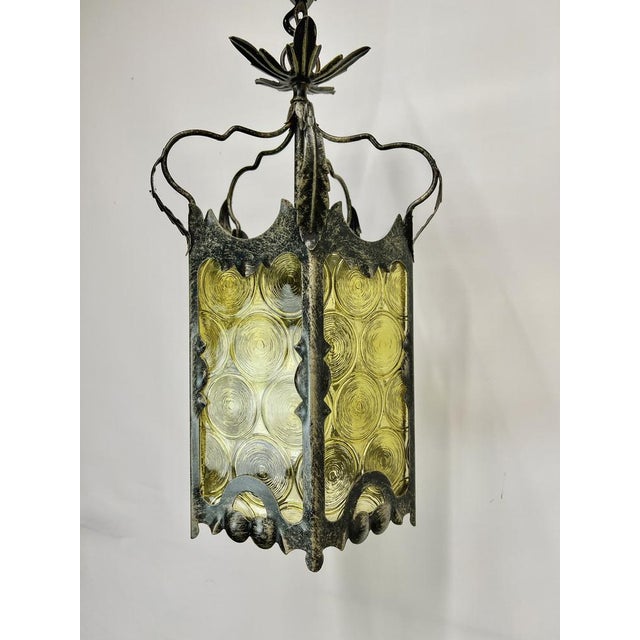 Gothic Lantern in Wrought Iron and Amber Glass, 1960s For Sale - Image 10 of 11