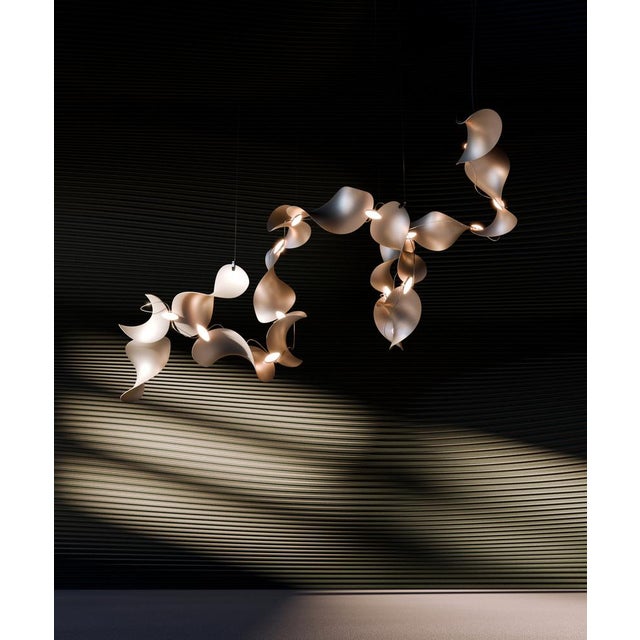 Dune 12 Spiral Chandelier with Shades in Dark Bronze Metallic Tone by Daniel Becker for Moss Objects For Sale - Image 4 of 8