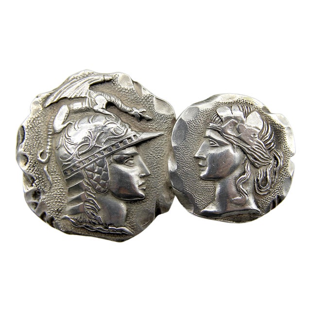 Late 19th Century Victorian Whiting Sterling Silver Etruscan/Homeric Pin For Sale
