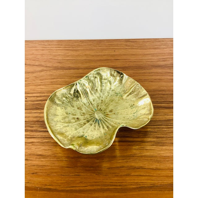 Metal Vintage Brass Lotus Leaf Molded Trinket Tray For Sale - Image 7 of 9