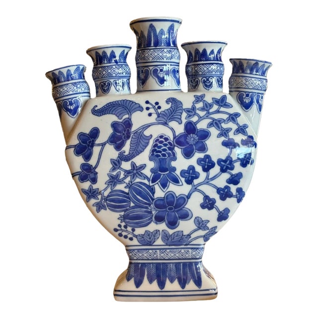 Vintage Chinese Blue and White Tulip Vase Vase For Sale