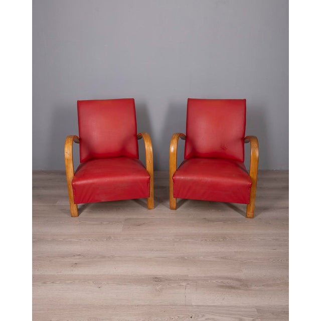Vintage Italian Armchairs in Red Leather, 1950s, Set of 2 For Sale - Image 17 of 17