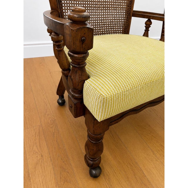 Pair of 1970s Kane back captains style chairs freshly upholstered with new seats. Beautiful antique brass hooded ball...