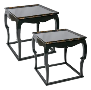 Pair Late 20th Century Chinoiserie Lacquered and Parcel Gilt Accent Table