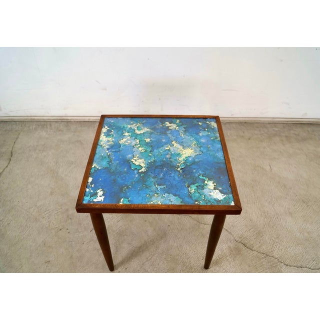 Brown Saltman 1960’s Mid-Century Modern Walnut & Foil Glass Side Table For Sale - Image 4 of 12