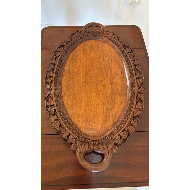Antique Edwardian Carved Oval Tea Tray, 1900s For Sale - Image 3 of 8