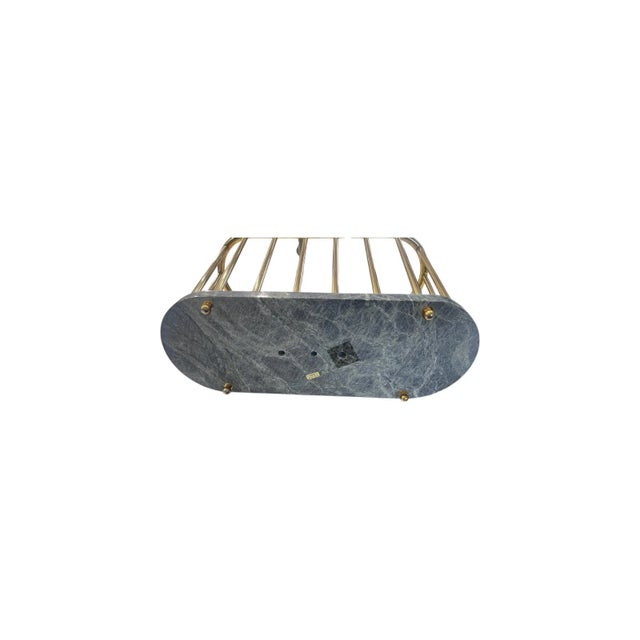 Brass Vintage Oval Green Marble and Brass Spindle Magazine Rack / Book Holder For Sale - Image 8 of 8