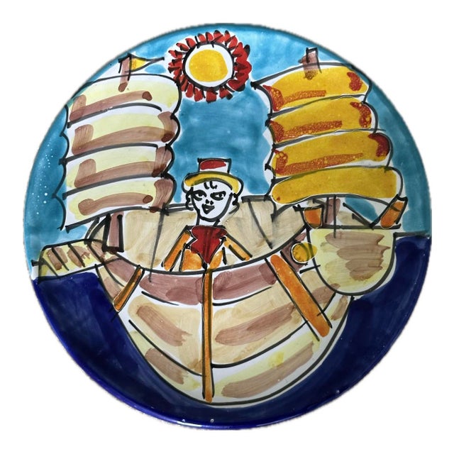 Italian Wall Art in the Style of DeSimone Hand Painted Plates Collection - Set of 5 For Sale - Image 9 of 12