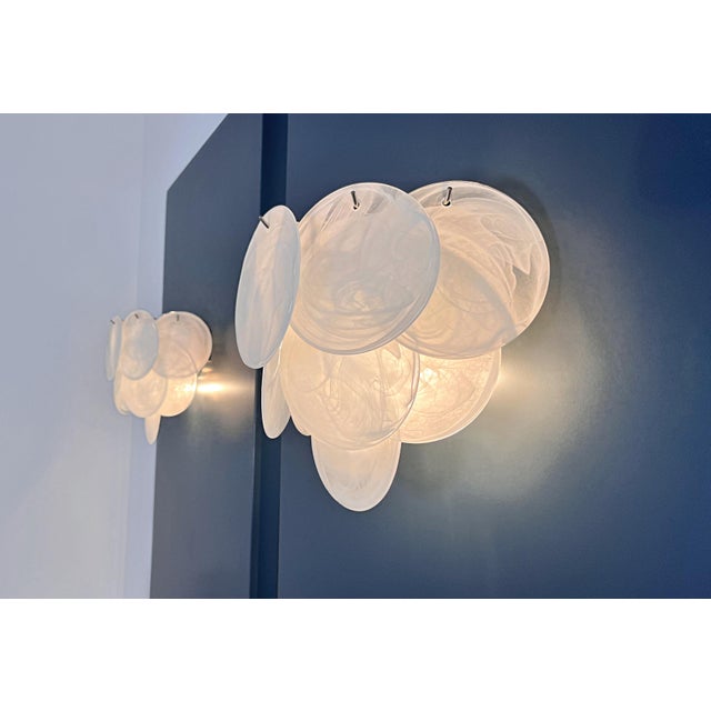 Glass Wall Sconces with 10 Alabaster White Disks, 1990s, Set of 2 For Sale - Image 9 of 16
