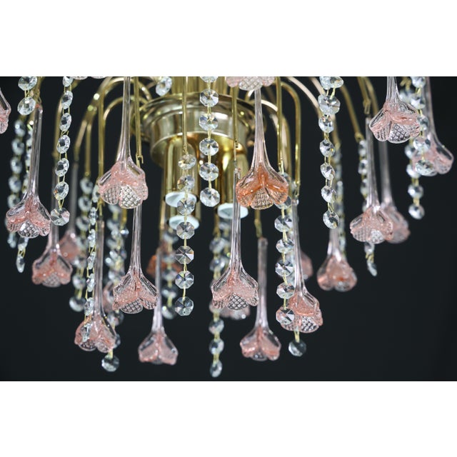 1980s Meryl Streep, Pink Murano Flowers and Crystal Drops Chandelier - Set of 2 For Sale - Image 16 of 16