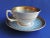 1950s Circa 1957 Royal Grafton Fine Bone China Teacup & Saucer Hand Painted Colonial Style Blue & Gold, Made in England For Sale - Image 5 of 10