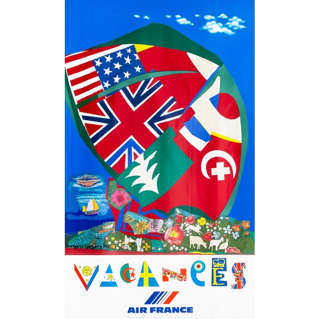 1980 Original Air France Travel Poster, Vacances For Sale