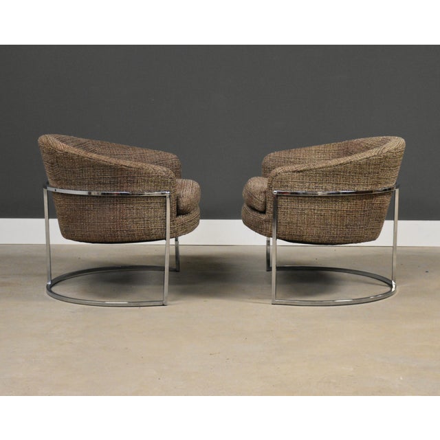 Milo Baughman Milo Baughman Style Barrel Back Chrome Lounge Chairs - A Pair For Sale - Image 4 of 10