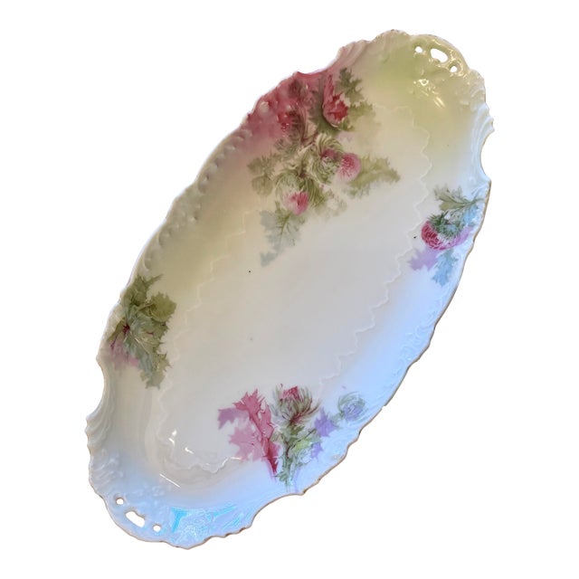 Antique Haviland Limoges Thistle Oval Serving Platter, French Porcelain For Sale