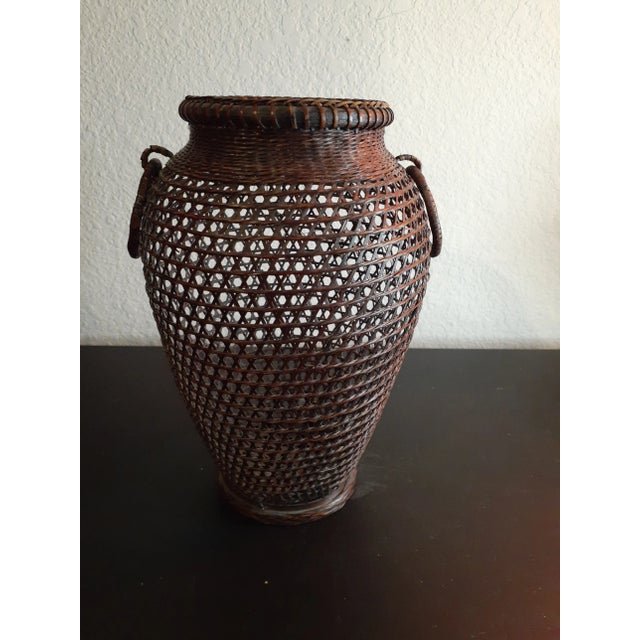 1970s Handmade Decorative Rattan Vase With Holders For Sale In Dallas - Image 6 of 6