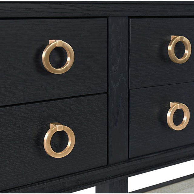 Worlds Away Matthew Izzo Home Richmond Black Oak Four Drawer Console With Brass Drawer Pulls and Open Caned Shelf For Sale - Image 4 of 10