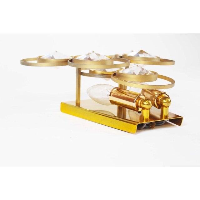 Gold Polished Brass and Crystal Glass Wall Lamp attributed to Palwa, Germany, 1970s For Sale - Image 8 of 11