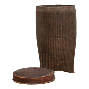 Dark Patinated Brown Woven Basket W/Lid