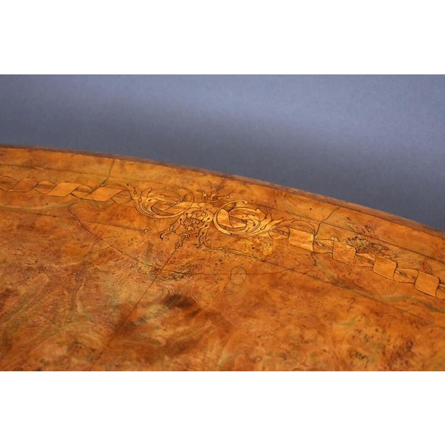 Brown Victorian Burr Walnut Inlaid Loo Table, 1860 For Sale - Image 8 of 9