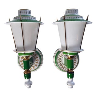 Mid-Century Wall Sconces in Porcelain and Brass, France, 1970s, Set of 2 For Sale