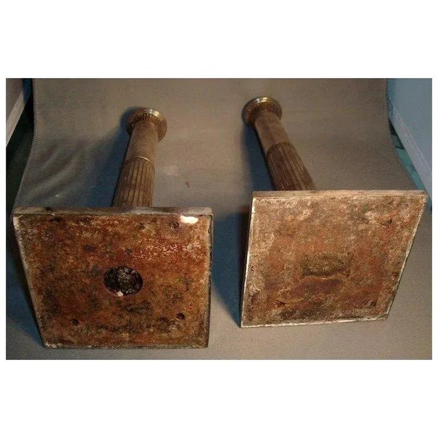 Antique English George III 18th Century Old Sheffield Plate Candlesticks Silver on Copper 1790 - a Pair For Sale - Image 4 of 7