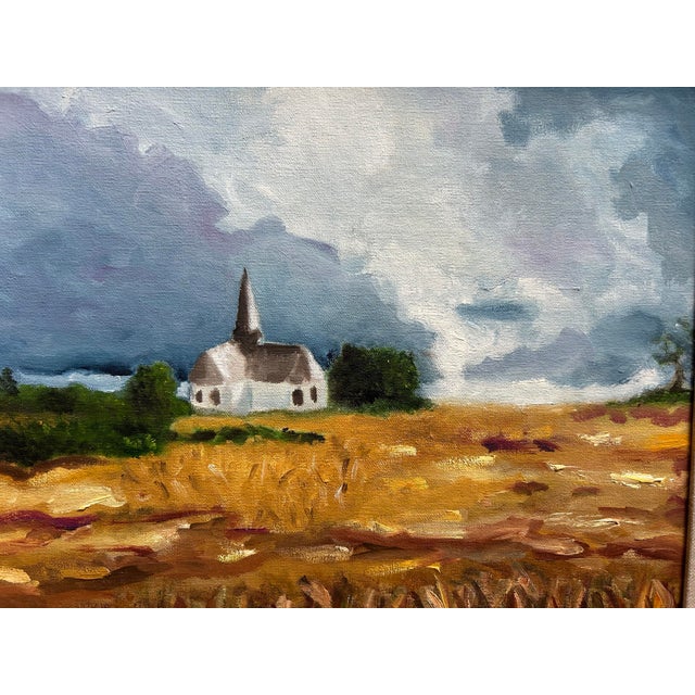 Impressionist Original Impressionist Oil Painting New England Landscape With Church For Sale - Image 3 of 7