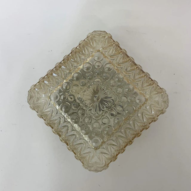Dimensions:17.5cm W , 17.5cm D, 10cm H Period: 1970's Condition: Good Period: 1970s Material: Glass, metal European Plug...