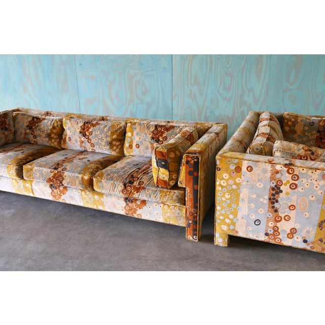 1960s Milo Baughman for Thayer Coggin Sofa and Loveseat Jack Lenor Larsen Primavera For Sale - Image 9 of 18
