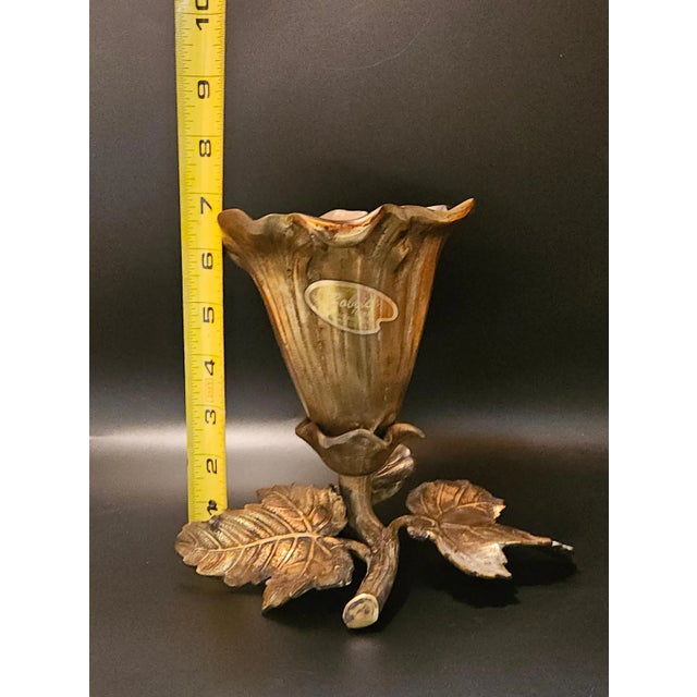 Vintage Mid 20th Century Brass Morning Glory Shaped Flower Vase Made in Hong Kong For Sale - Image 10 of 12