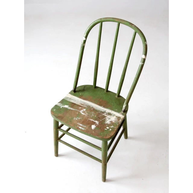 Wood Antique Painted Spindle Back Chair For Sale - Image 7 of 12