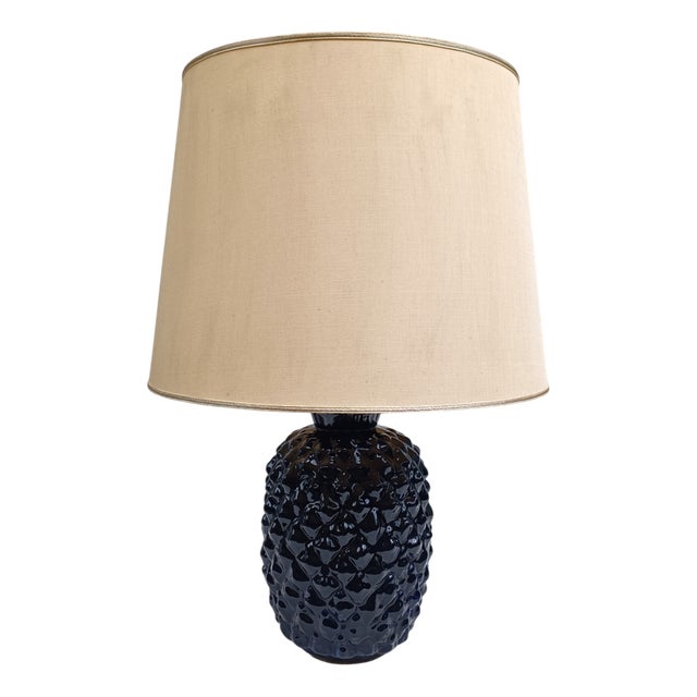 Large Pineapple Lamp in Blue Ceramic, 1970s For Sale