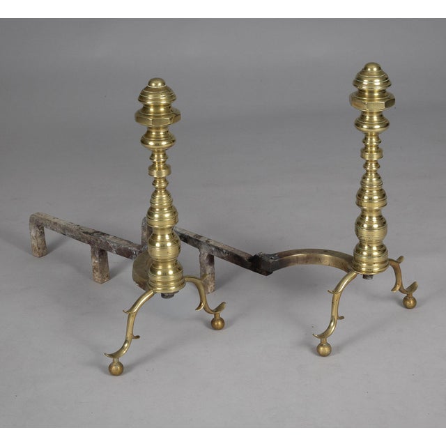 American Pair American Brass Andirons For Sale - Image 3 of 6