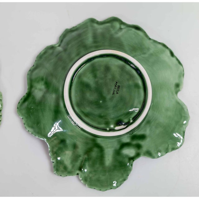 Mid-Century Set of 6 Green Cabbage Luncheon Plates by Secla Portugal For Sale - Image 11 of 18
