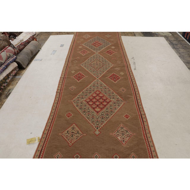 Traditional Antique Traditional Senneh Persian Red and Blue Wool Kilim With Earth Tones For Sale - Image 3 of 10